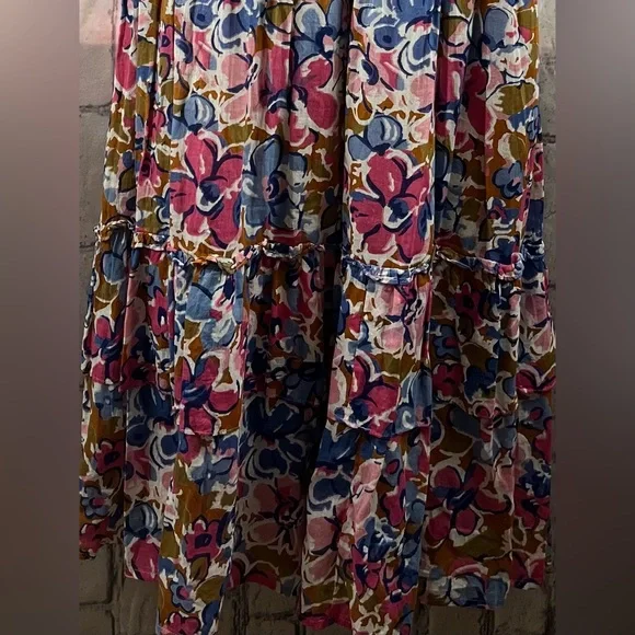 Bananas Size:LFloral Print Long Dress 100% Cotton Multi Color Crewneck